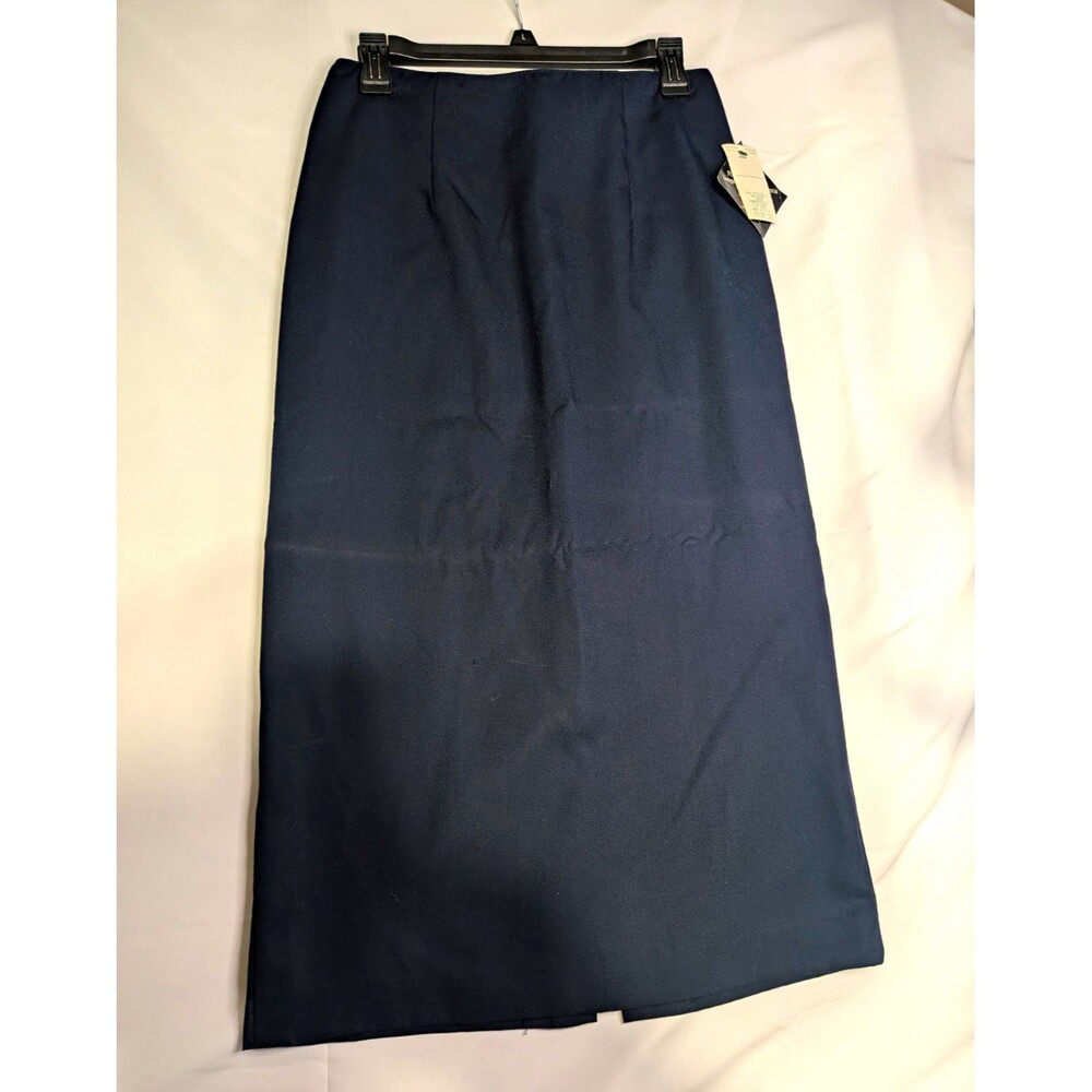 Vintage 90s Summit Hill Women's Navy Blue Solid Lined A-Line Long Skirt Zip 10